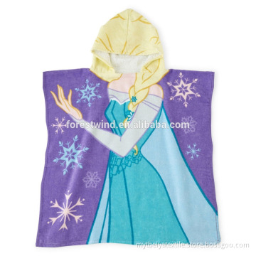 100% Cotton Printing Kids Hooded Poncho Towel